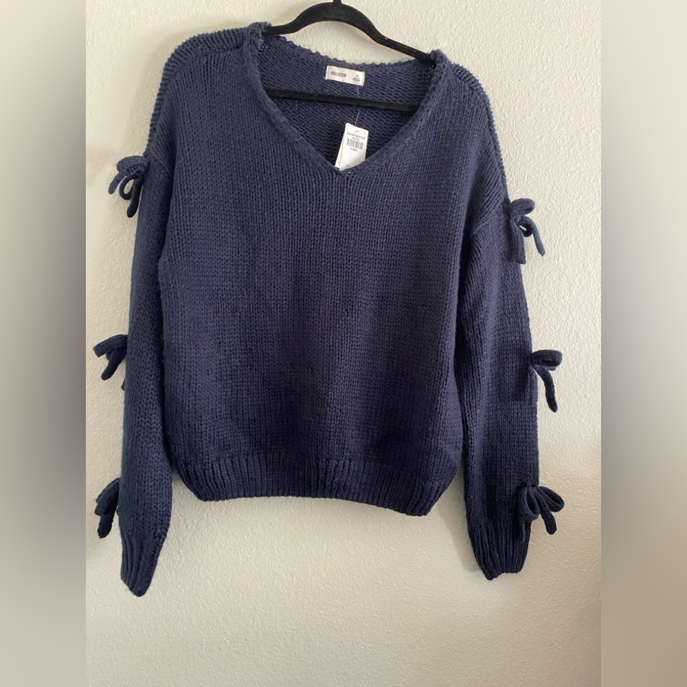 Hollister Sweater Navy Blue Bows Preppy Nautical Cottage Core XS/S